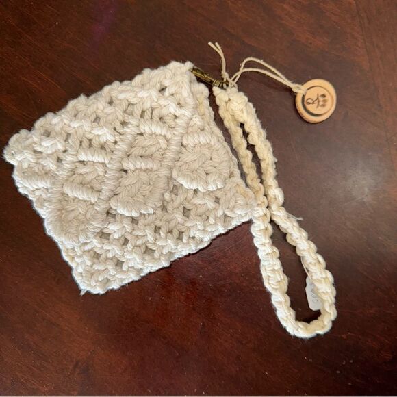Handmade Macrame Wristlet with Textured Pattern and Wooden Charm - Picture 2 of 8